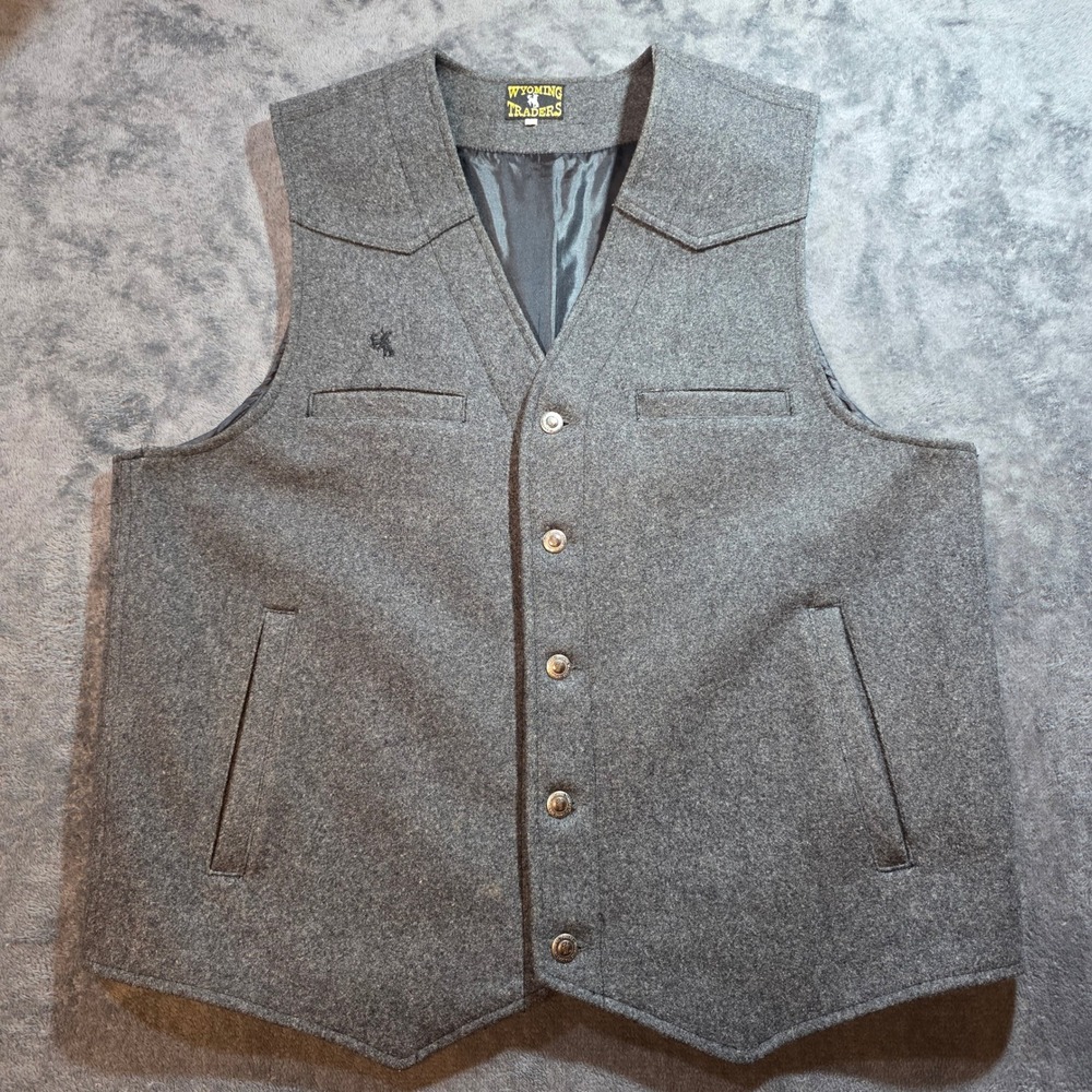 Wyoming Traders 100% Wool Vest Mens XL Cowboy Western Gray